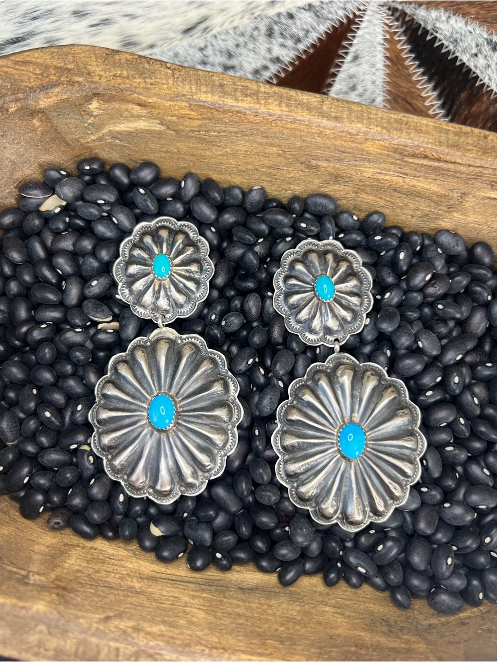 Rita Lee Turquoise Sterling Silver Double Concho Earrings
